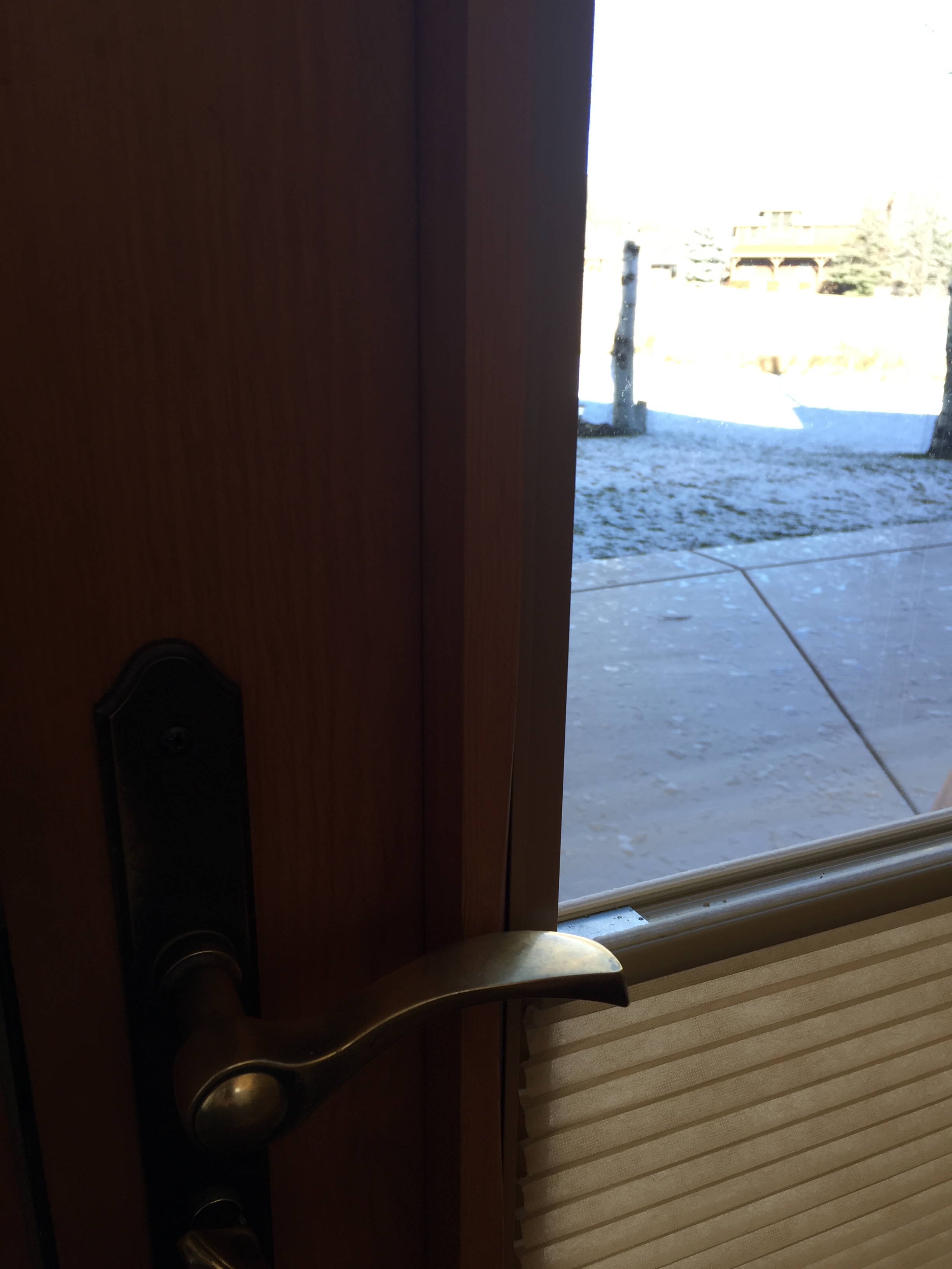 Shades for french door, behind door handle